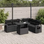 Set canapele de grădină cu perne, 7 piese, negru, poliratan GartenMobel Dekor