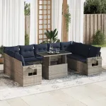 Set mobilier de grădină cu perne, 10 piese, gri, poliratan GartenMobel Dekor