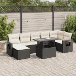 Set mobilier de grădină cu perne, 8 piese, negru, poliratan GartenMobel Dekor