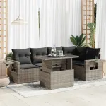 Set mobilier grădină cu perne, 6 piese, gri, poliratan GartenMobel Dekor