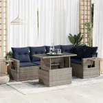 Set mobilier grădină cu perne 6 piese gri poliratan/lemn acacia GartenMobel Dekor