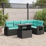 Set mobilier grădină perne 6 piese negru poliratan/lemn acacia GartenMobel Dekor