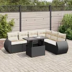 Set canapele de grădină cu perne, 7 piese, negru, poliratan GartenMobel Dekor