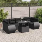 Set mobilier de grădină cu perne, 8 piese, negru, poliratan GartenMobel Dekor
