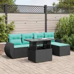 Set mobilier grădină perne 6 piese negru poliratan/lemn acacia GartenMobel Dekor