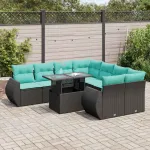Set mobilier grădină perne 9 piese negru poliratan/lemn acacia GartenMobel Dekor