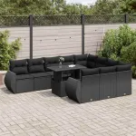 Set canapele de grădină cu perne, 11 piese, negru, poliratan GartenMobel Dekor