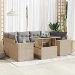 Set canapele de grădină, 7 piese, cu perne, bej, poliratan GartenMobel Dekor