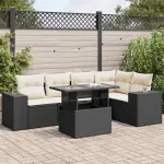 Set mobilier de grădină cu perne, 6 piese, negru, poliratan GartenMobel Dekor