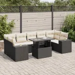 Set mobilier de grădină cu perne, 8 piese, negru, poliratan GartenMobel Dekor
