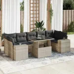 Set mobilier de grădină cu perne, 8 piese gri deschis poliratan GartenMobel Dekor