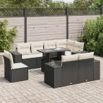 Set mobilier de grădină cu perne, 9 piese, negru, poliratan GartenMobel Dekor