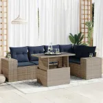 Set mobilier grădină perne 6 piese negru poliratan/lemn acacia GartenMobel Dekor