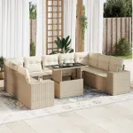 Set canapele de grădină cu perne, 10 piese, bej, poliratan GartenMobel Dekor