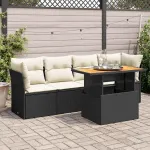 Set mobilier de grădină cu perne, 5 piese, negru, poliratan GartenMobel Dekor