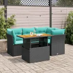 Set mobilier de grădină cu perne, 5 piese, negru, poliratan GartenMobel Dekor