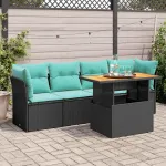 Set mobilier de grădină cu perne, 5 piese, negru, poliratan GartenMobel Dekor