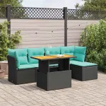 Set mobilier de grădină cu perne, 6 piese, negru, poliratan GartenMobel Dekor