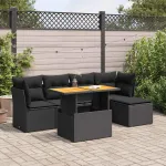 Set mobilier de grădină cu perne, 6 piese, negru, poliratan GartenMobel Dekor