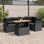 Set mobilier de grădină cu perne, 6 piese, negru, poliratan GartenMobel Dekor