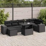 Set mobilier de grădină cu perne, 8 piese, negru, poliratan GartenMobel Dekor