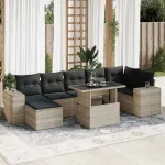Set mobilier de grădină cu perne, 8 piese gri deschis poliratan GartenMobel Dekor