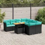 Set mobilier de grădină cu perne, 9 piese, negru, poliratan GartenMobel Dekor