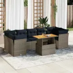 Set mobilier grădină cu perne, 8 piese, gri, poliratan GartenMobel Dekor
