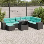 Set mobilier grădină perne 9 piese negru poliratan/lemn acacia GartenMobel Dekor
