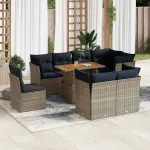 Set canapele de grădină, 9 piese, cu perne, gri, poliratan GartenMobel Dekor