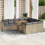 Set canapele de grădină cu perne, 11 piese, bej, poliratan GartenMobel Dekor