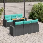 Set canapele de grădină cu perne, 7 piese, negru, poliratan GartenMobel Dekor