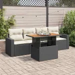 Set mobilier de grădină cu perne, 5 piese, negru, poliratan GartenMobel Dekor