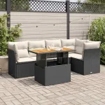 Set mobilier de grădină cu perne, 6 piese, negru, poliratan GartenMobel Dekor
