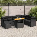 Set mobilier de grădină cu perne, 9 piese, negru, poliratan GartenMobel Dekor