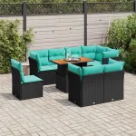 Set mobilier de grădină cu perne, 9 piese, negru, poliratan GartenMobel Dekor