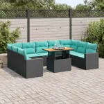 Set canapele de grădină cu perne, 10 piese, negru, poliratan GartenMobel Dekor