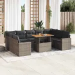 Set mobilier de grădină cu perne, 10 piese, gri, poliratan GartenMobel Dekor