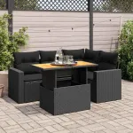 Set mobilier de grădină cu perne, 5 piese, negru, poliratan GartenMobel Dekor
