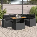 Set mobilier de grădină cu perne, 6 piese, negru, poliratan GartenMobel Dekor