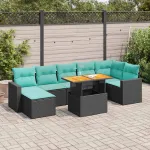 Set mobilier de grădină cu perne, 8 piese, negru, poliratan GartenMobel Dekor