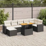 Set mobilier de grădină cu perne, 8 piese, negru, poliratan GartenMobel Dekor