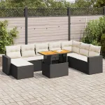 Set mobilier de grădină cu perne, 9 piese, negru, poliratan GartenMobel Dekor