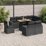 Set mobilier de grădină cu perne, 9 piese, negru, poliratan GartenMobel Dekor