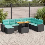 Set mobilier de grădină cu perne, 9 piese, negru, poliratan GartenMobel Dekor