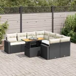 Set mobilier de grădină cu perne, 9 piese, negru, poliratan GartenMobel Dekor