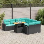 Set mobilier de grădină cu perne, 9 piese, negru, poliratan GartenMobel Dekor