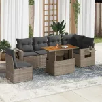 Set canapele de grădină, 7 piese, cu perne, gri, poliratan GartenMobel Dekor