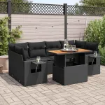 Set canapele de grădină cu perne, 7 piese, negru, poliratan GartenMobel Dekor