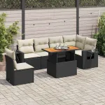 Set canapele de grădină cu perne, 7 piese, negru, poliratan GartenMobel Dekor
